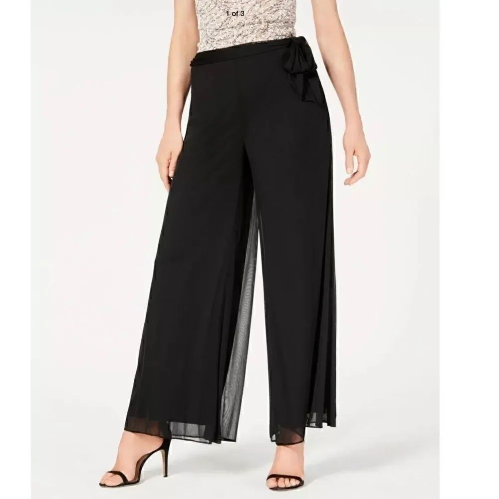 Alex Evenings Black Mesh Wide Leg Pants Large